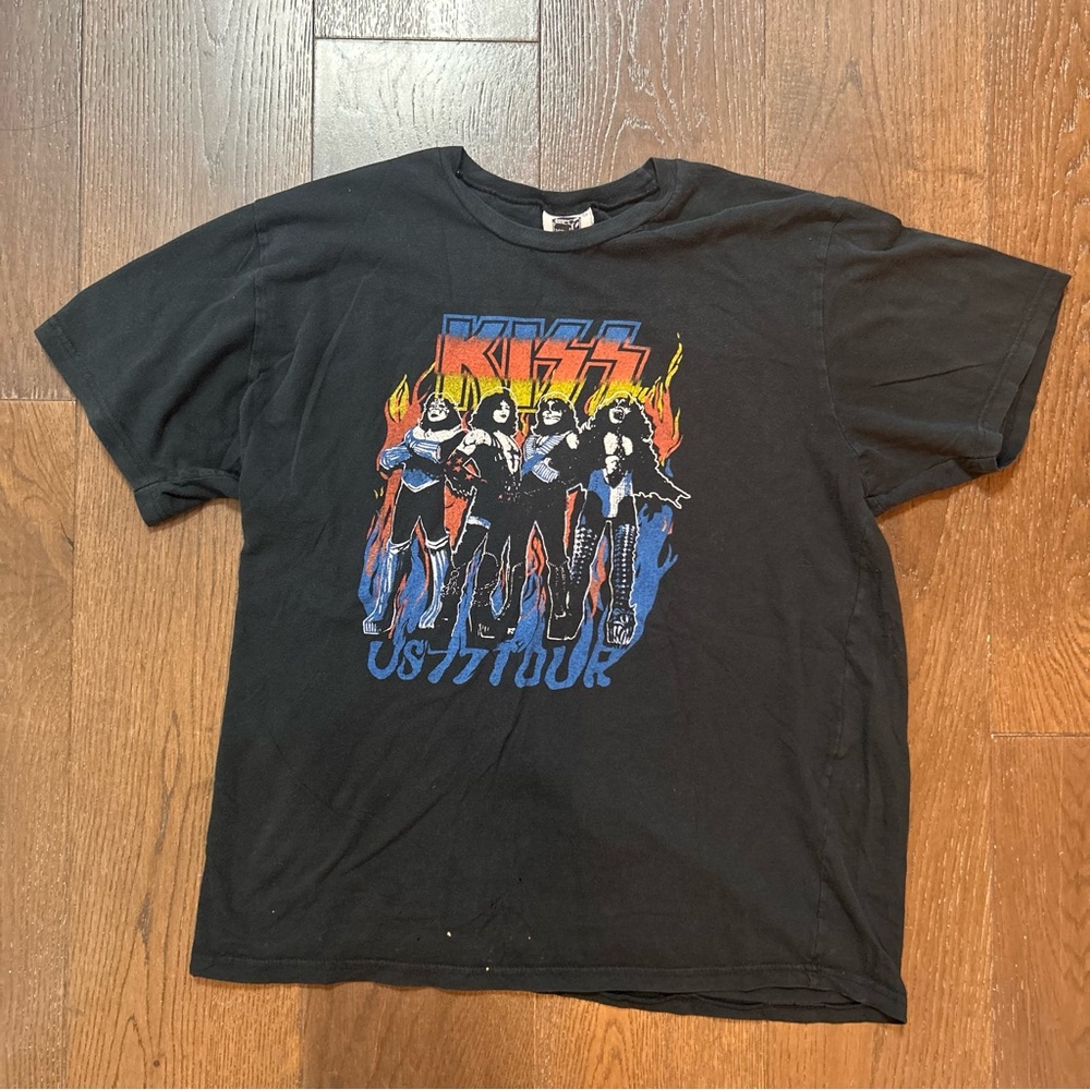 Vintage KISS US 77 Tour T-Shirt Rare Black  MERCH Size Large